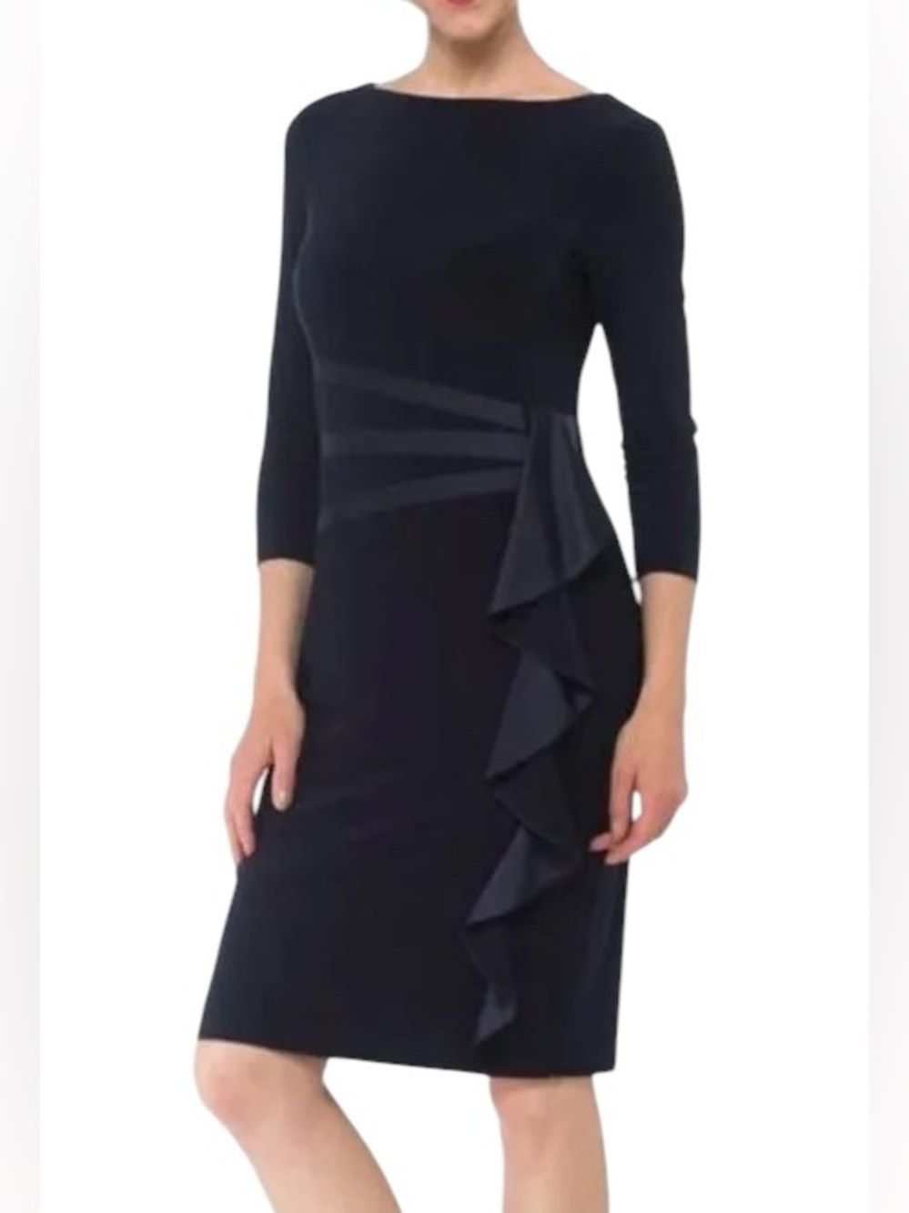Joseph Ribbkoff Navy Mother Of The Bride/Groom Midi Dress 10 Ruffle 3/4 Sleeve